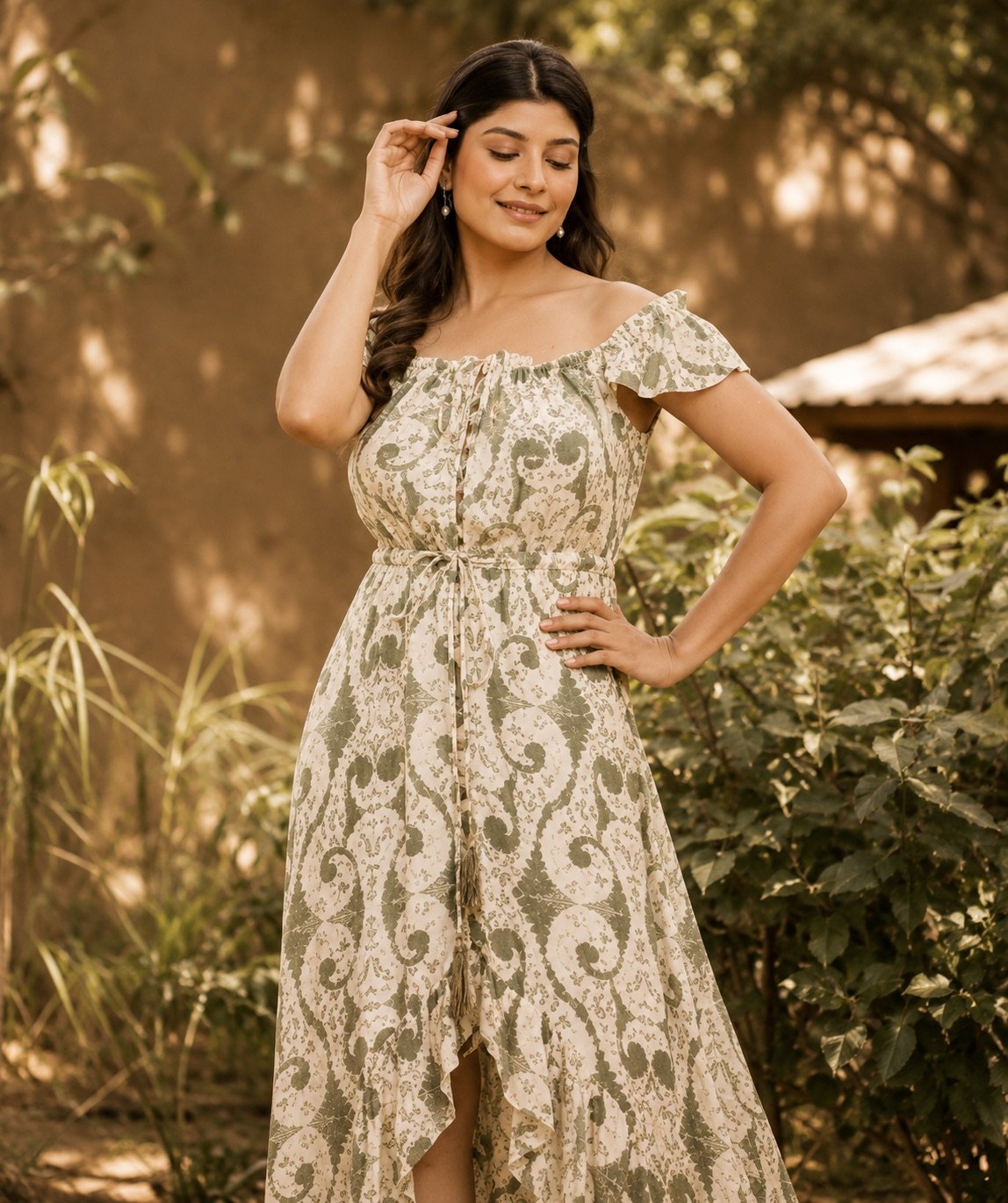 Bardot Midi · Block-Print Cotton