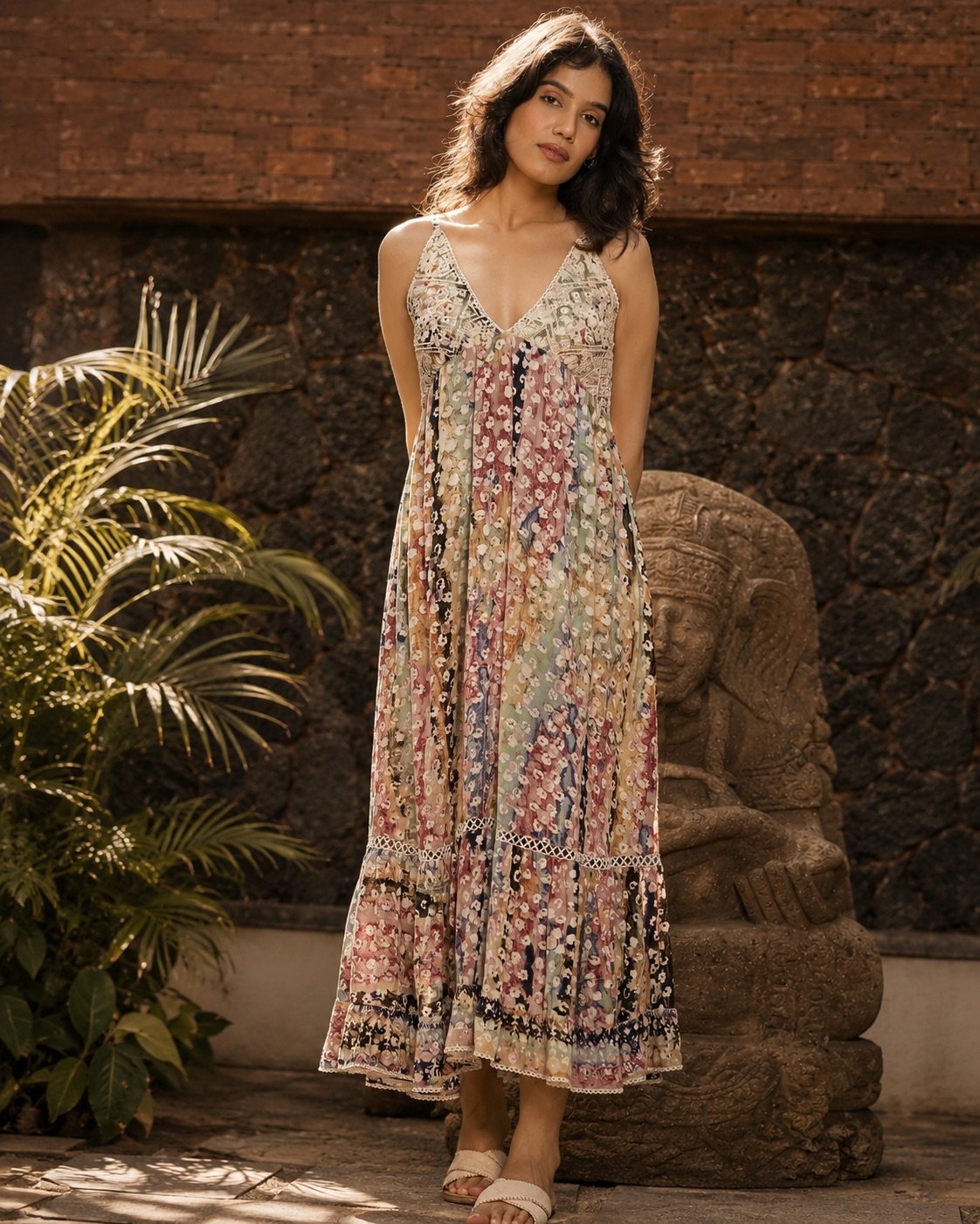 Sequin-Embroidered Tiered Maxi