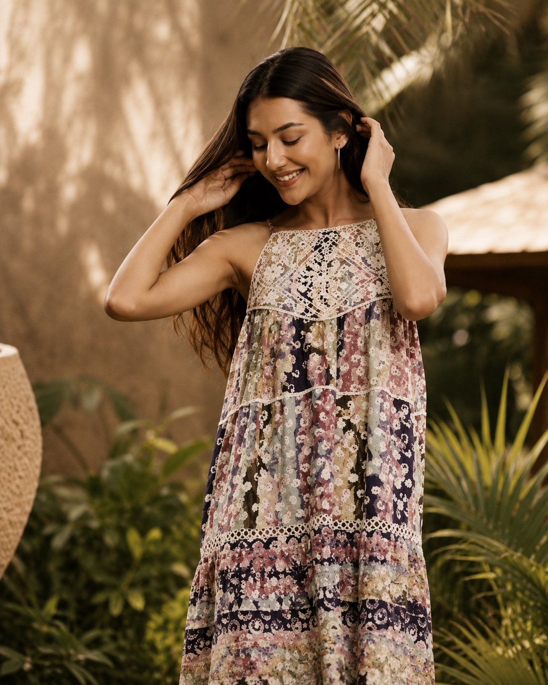 Lace-Yoke Halter Maxi